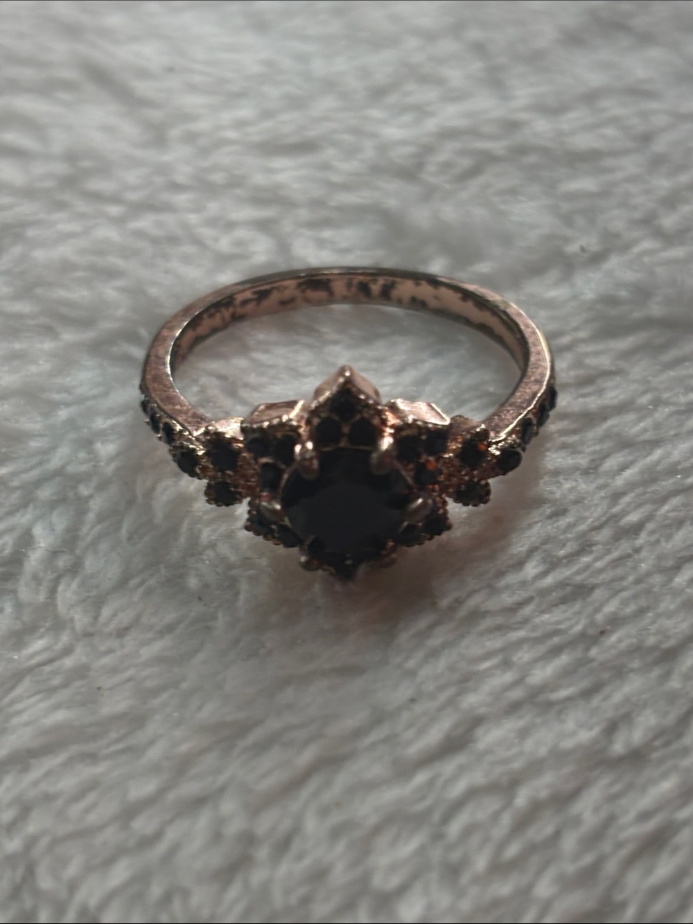925 stamped Floral Black Stone Ring